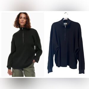 Wilfred Free Waffle Knit 1/4 Zip Pullover Womens L Black Oversized Drop Shoulder